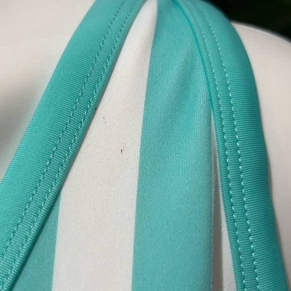 NEW Kona Sol Turquoise and White Vertical Stripes One Piece swimsuit 14W - Picture 5 of 11